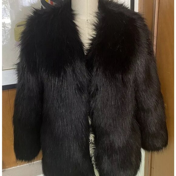 LOVERS + FRIENDS black Adora Faux Fur Jacket XS coat Rocker 0 2 4 - Picture 6 of 10